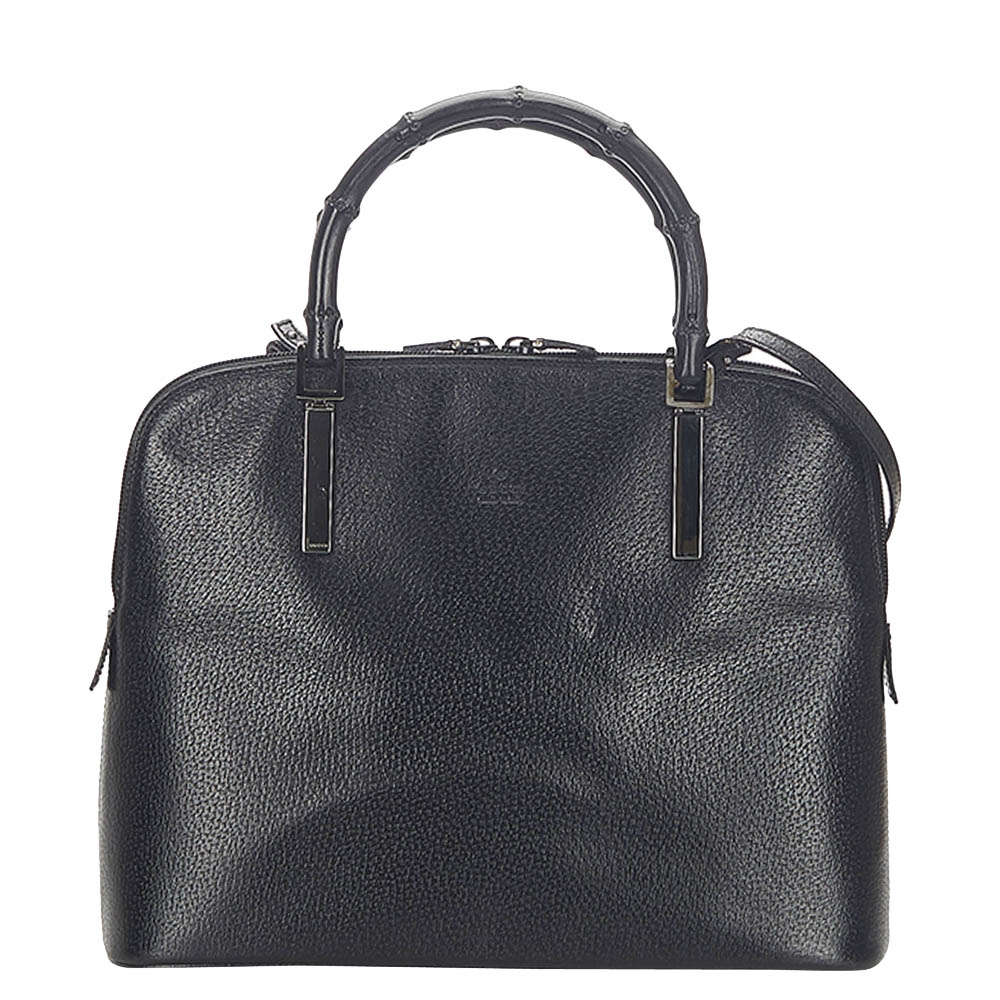 Gucci Black Leather Bamboo Satchel Bag