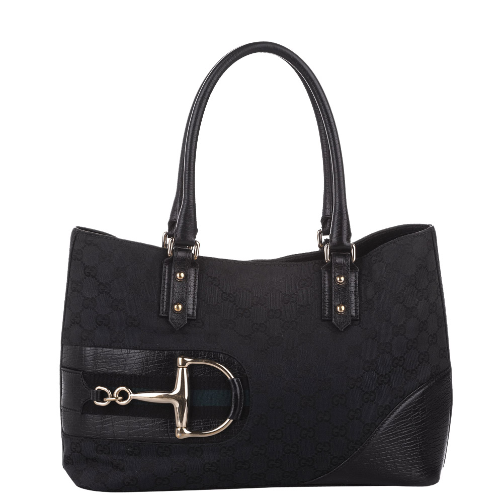 Gucci Black Canvas Hasler Horsebit Shoulder Bag
