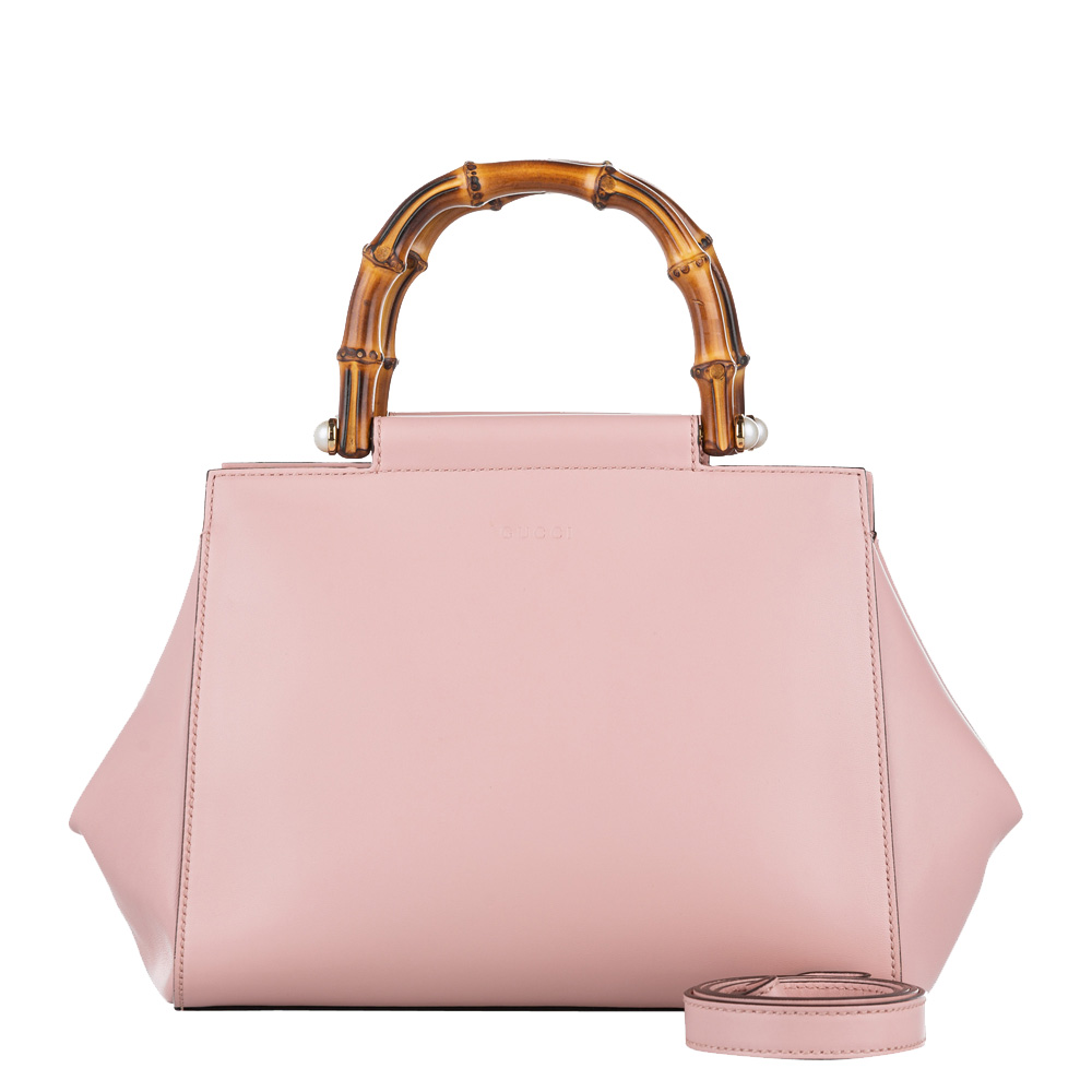 Gucci Pink Small Bamboo Nymphaea Leather Satchel Bag