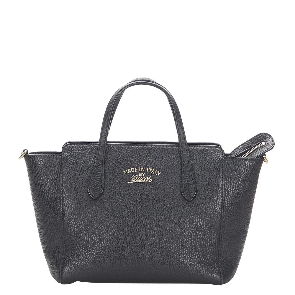 Gucci Black Leather Mini Swing Tote Bag