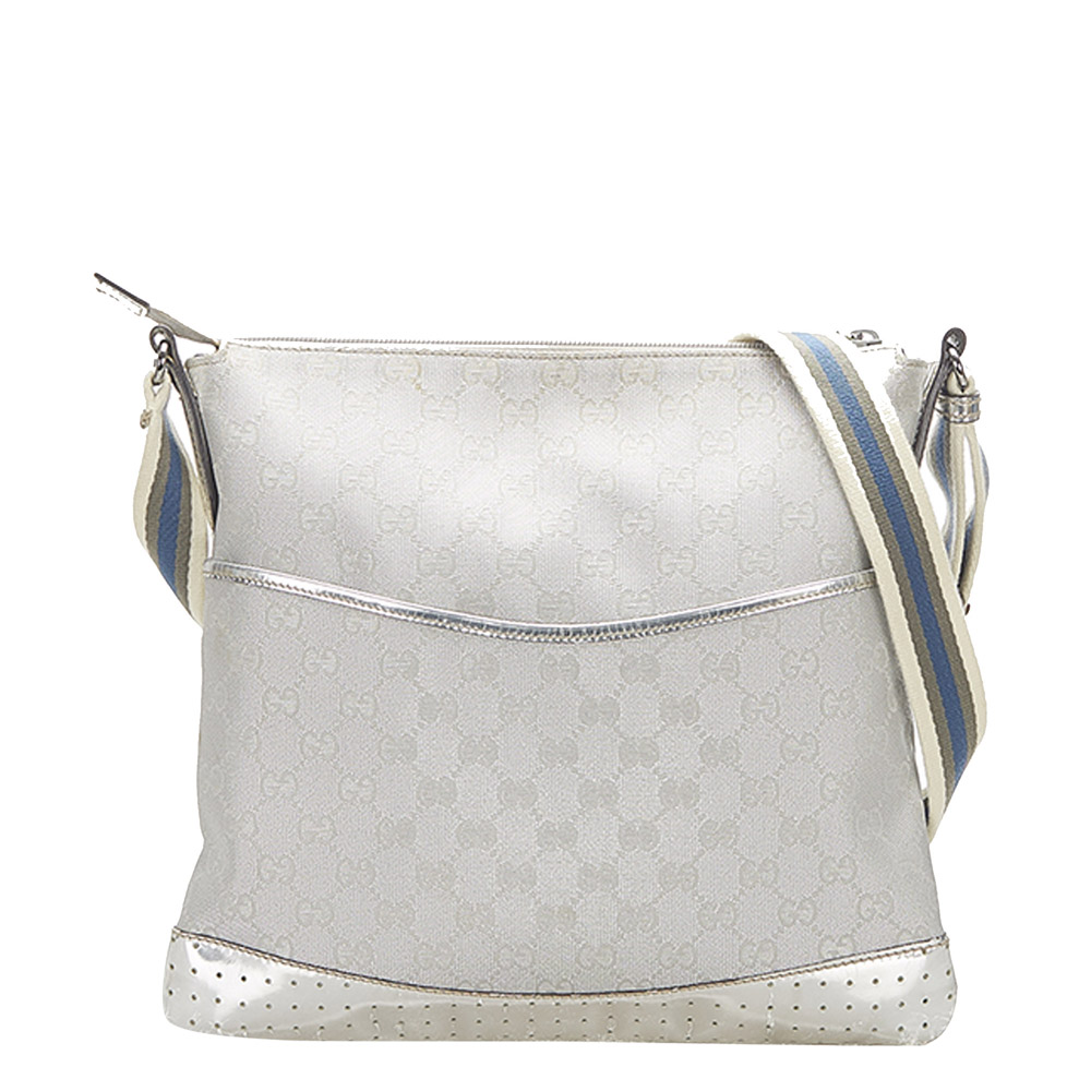 Gucci Silver Canvas Fabric Shoulder Bag