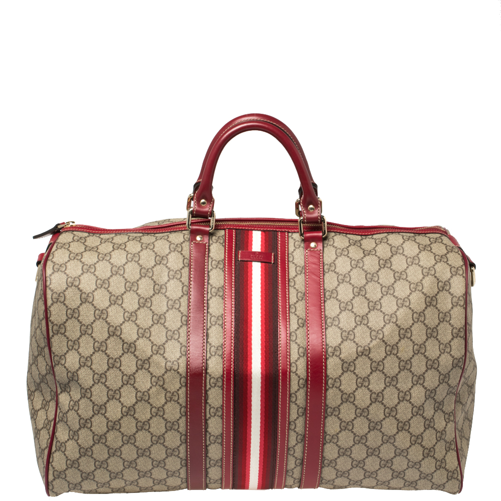 Gucci Beige GG Supreme Canvas Web Carry-on Medium Duffle Bag