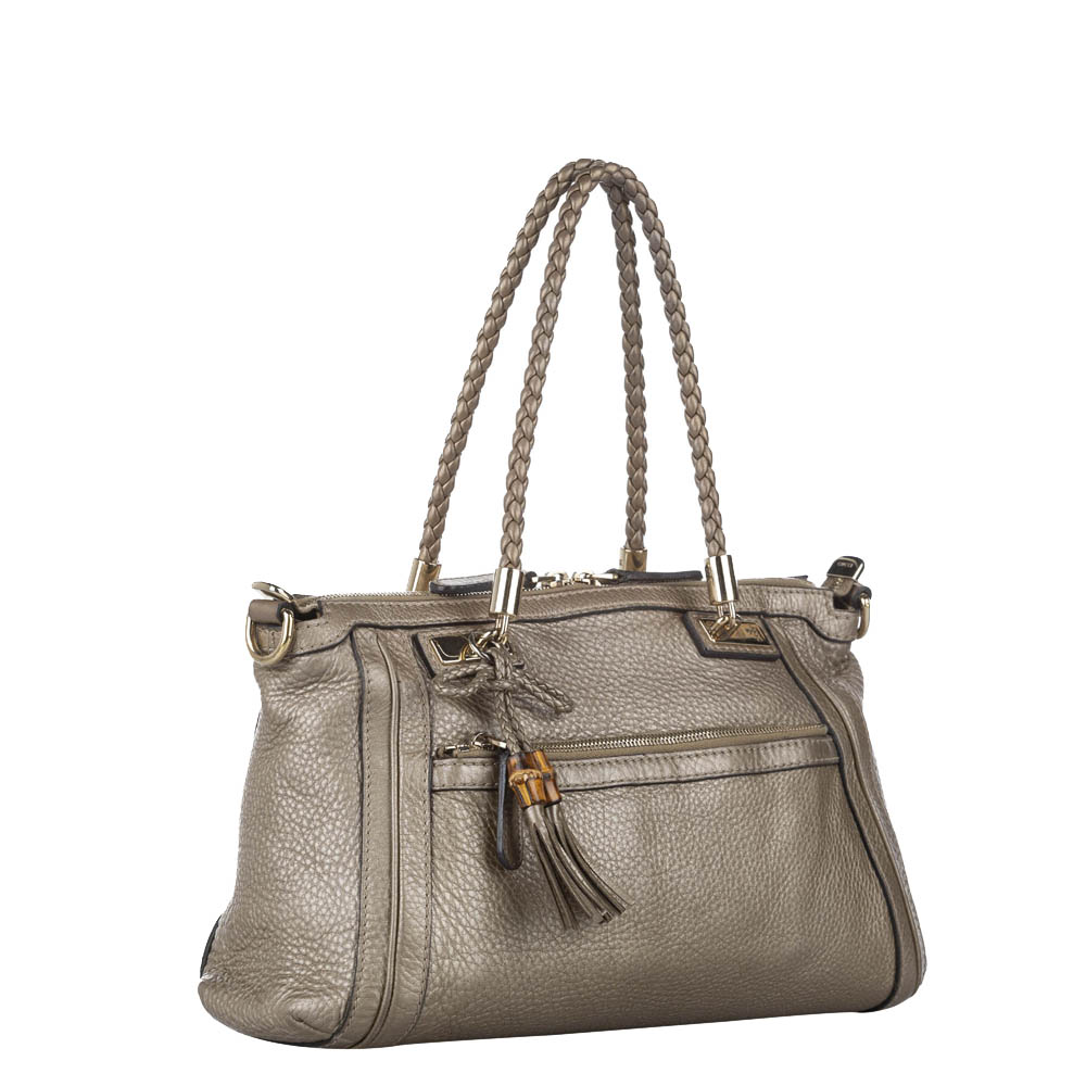 

Gucci Metallic Brown Leather Bella Satchel Bag