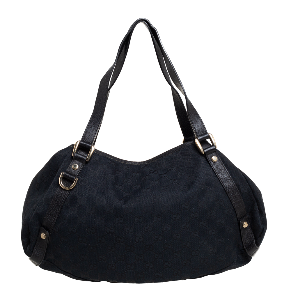 Gucci Black GG Canvas And Leather Abbey Hobo