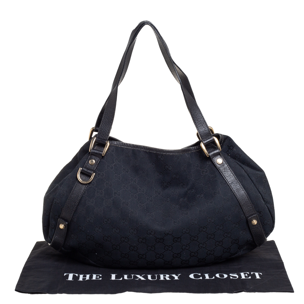 Gucci Black GG Canvas And Leather Abbey Hobo