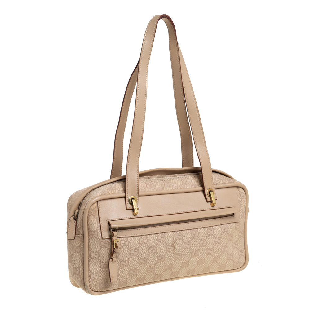 Gucci Beige GG Canvas And Leather Satchel