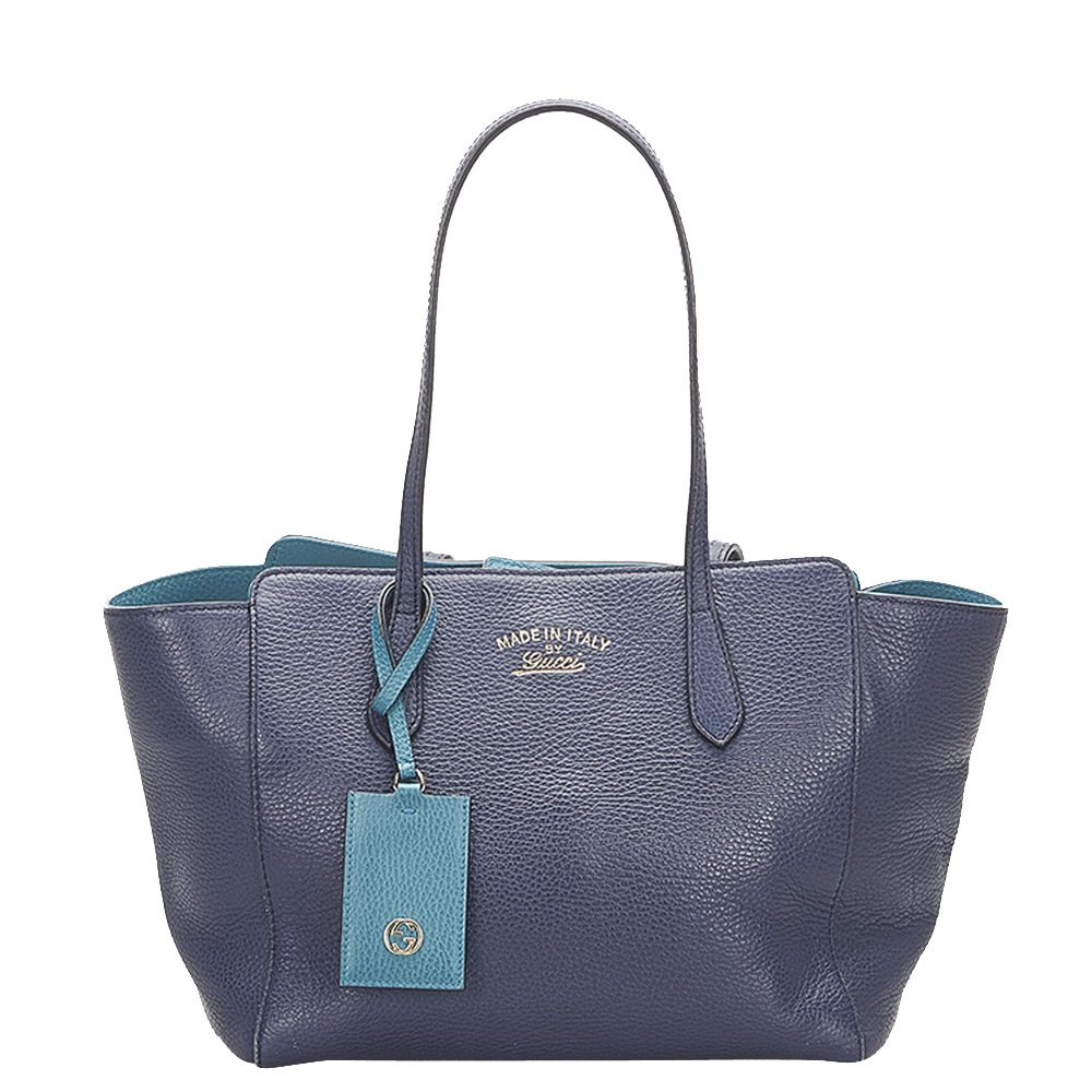 Gucci Blue/Navy Blue Leather Swing Tote Bag