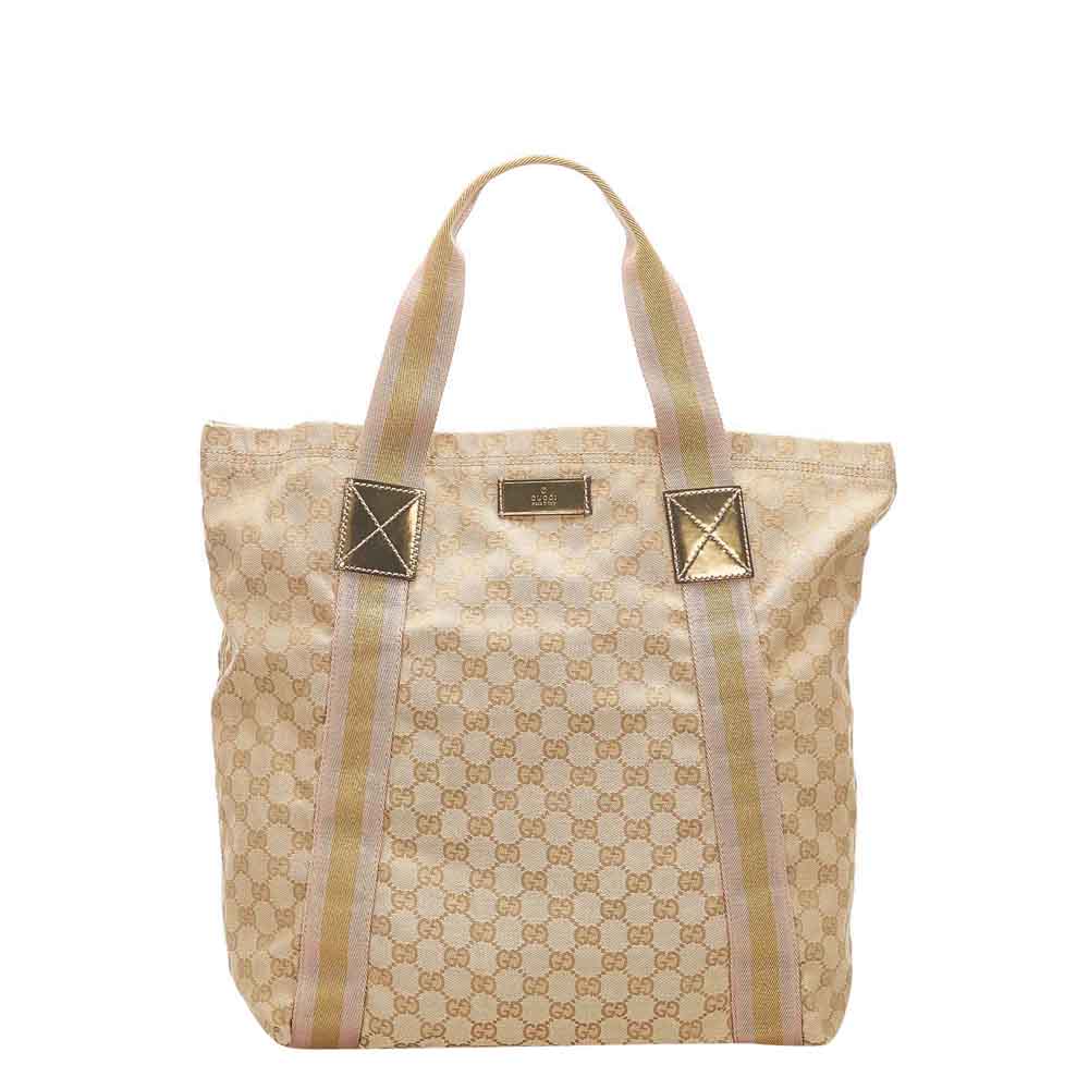 Gucci Brown/Beige Canvas Fabric Tote Bag