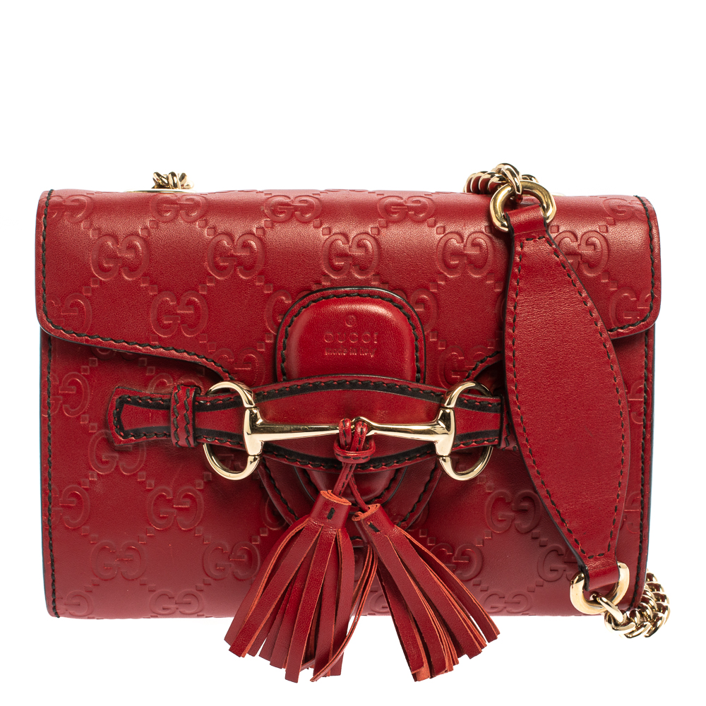 Gucci Red Guccissima Leather Mini Emily Chain Shoulder Bag