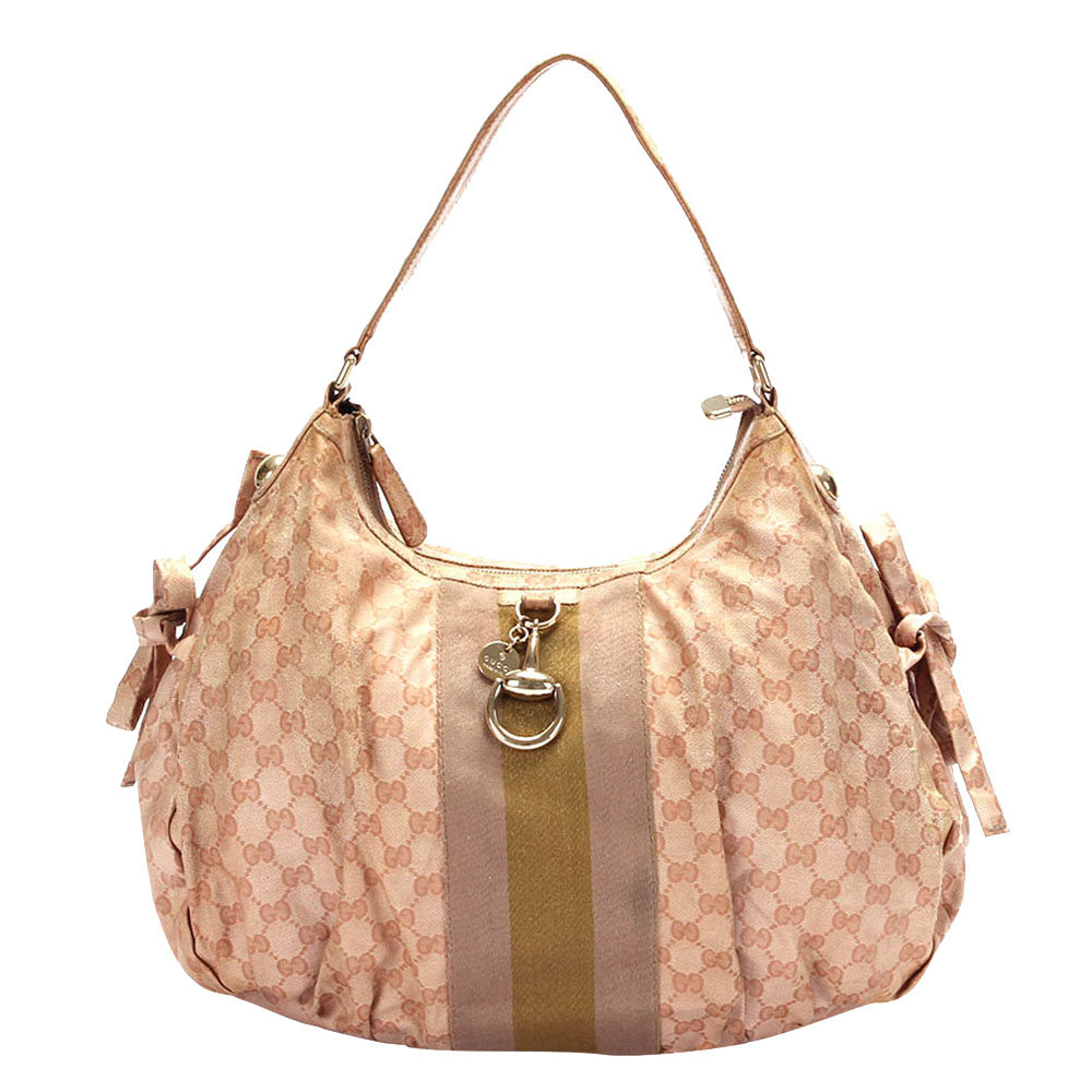 Gucci Pink GG Canvas Web Shoulder Bag
