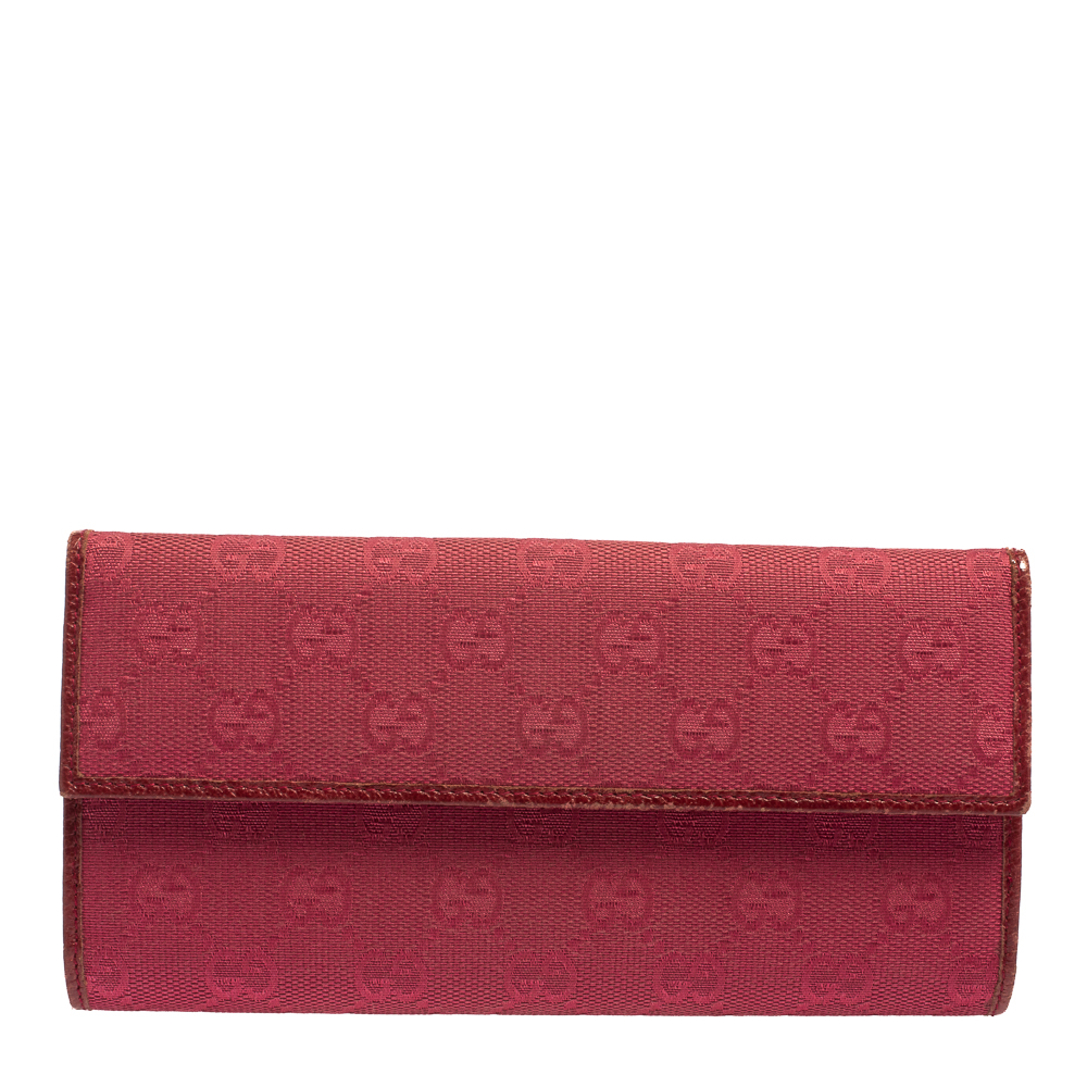 Gucci Fuchsia GG Canvas And Leather Horsebit Clasp Continental Wallet