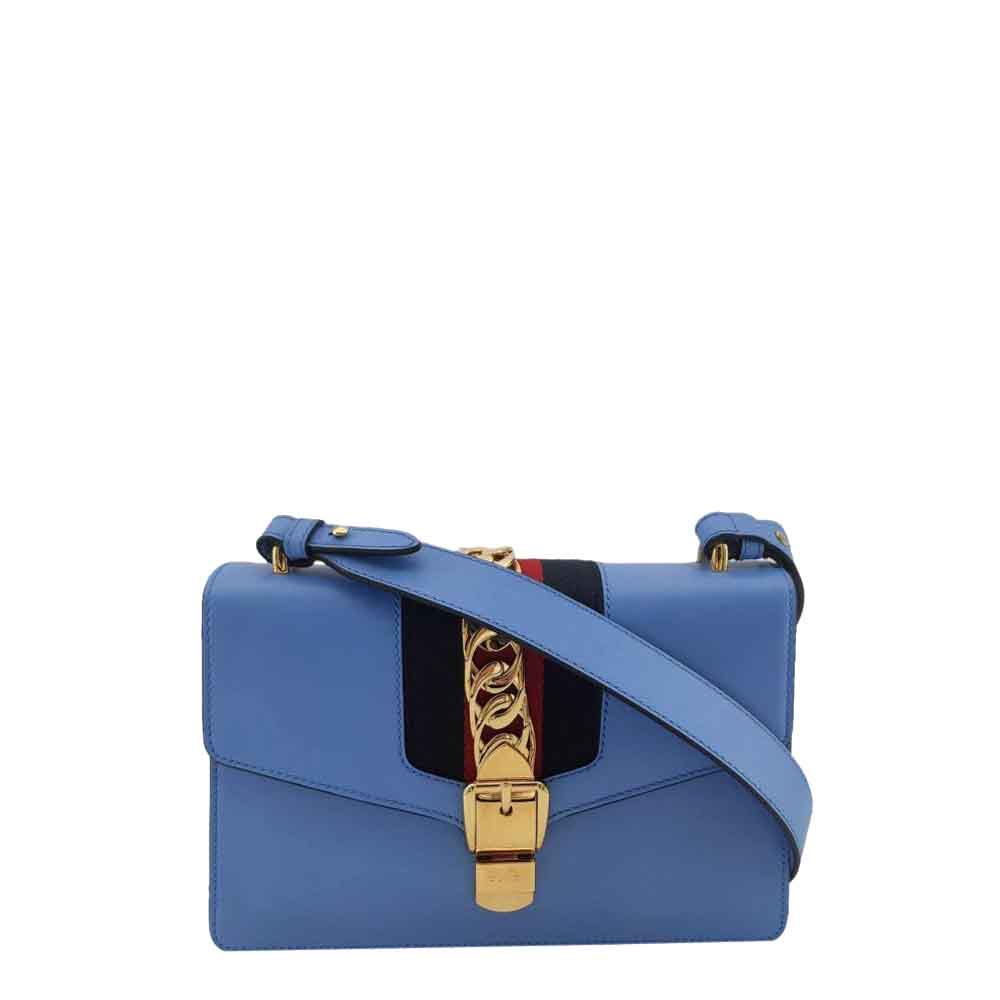 Gucci Blue Leather Small Sylvie Shoulder Bag