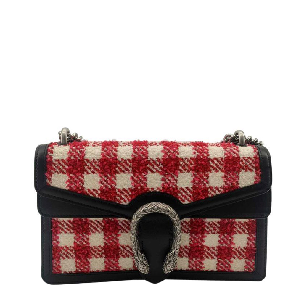 Gucci Red/White Tweed Check Small Dionysus Shoulder Bag
