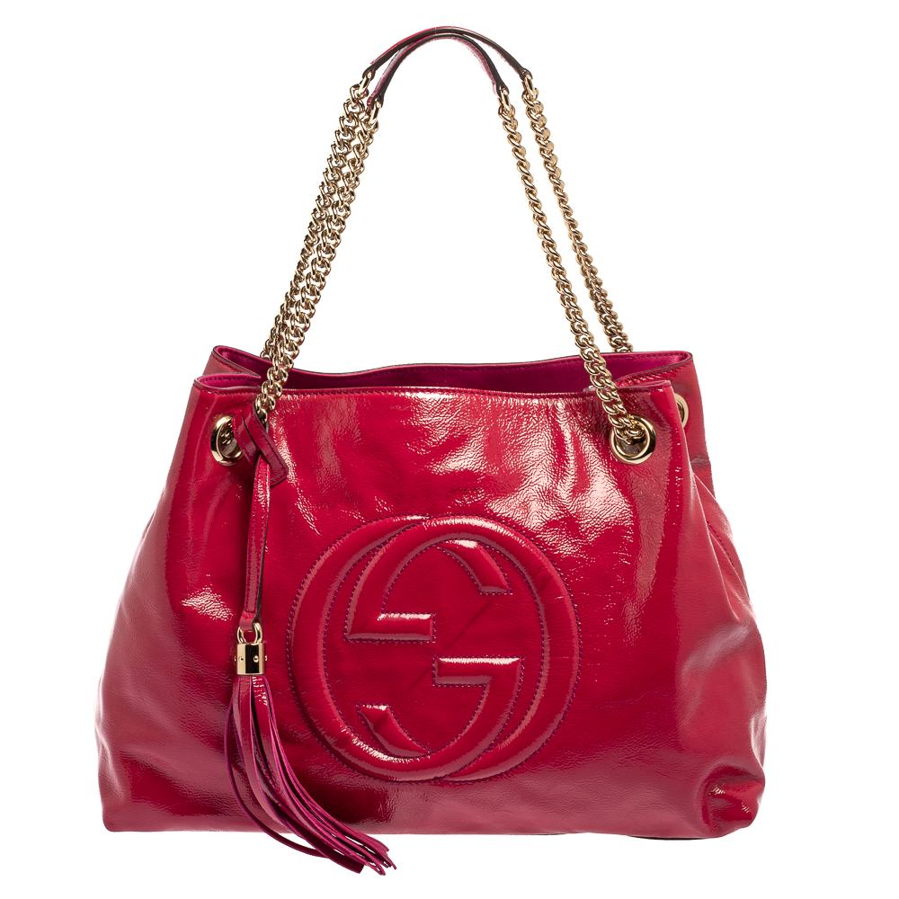Gucci Fuchsia Patent Leather Medium Soho Shoulder Bag