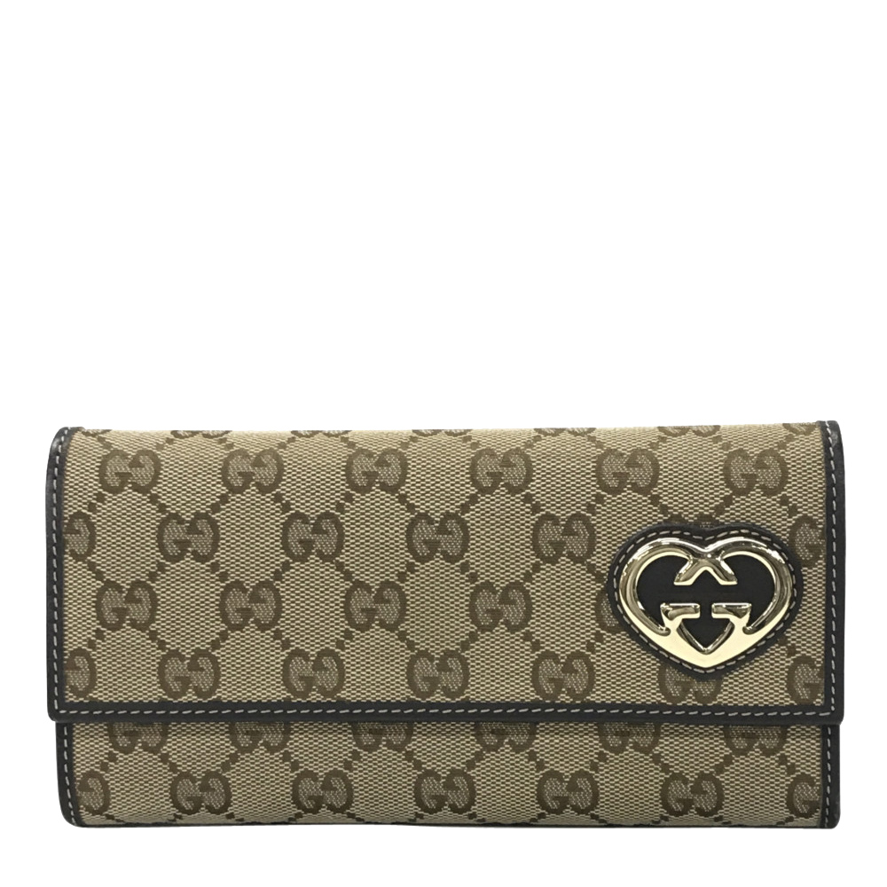 Gucci Beige/Brown GG Canvas Lovely Heart Wallet