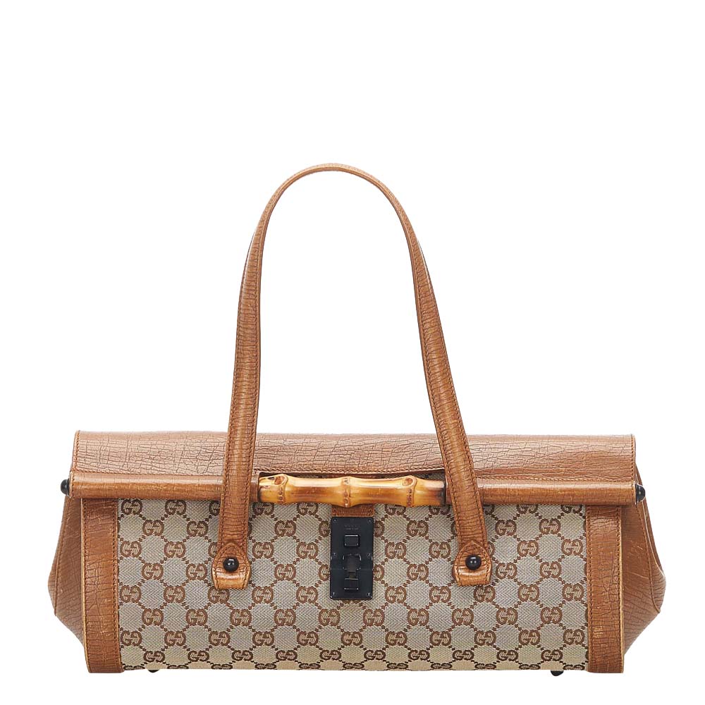 Gucci Brown GG Canvas and Leather Bamboo Bullet Bag