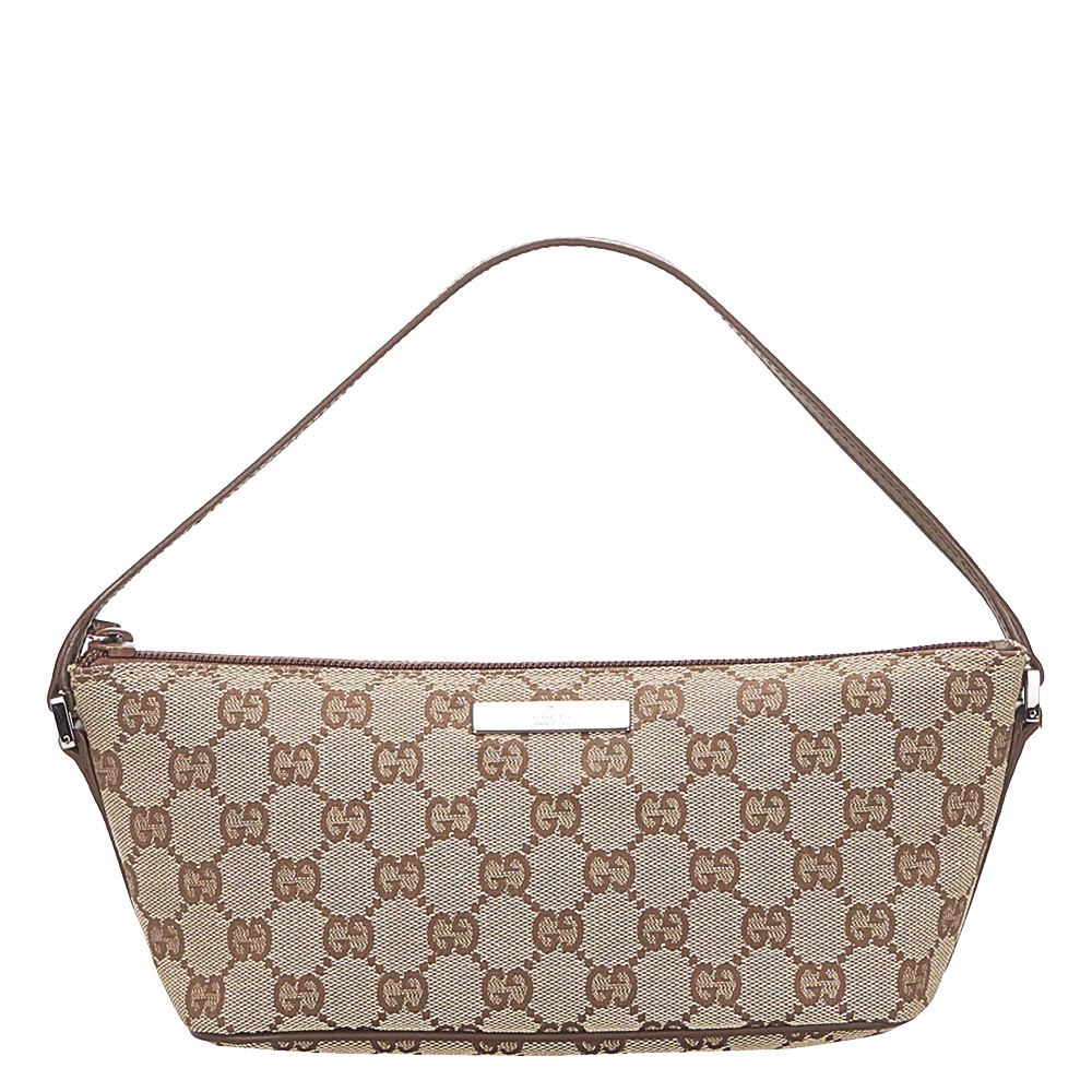Gucci Brown Canvas Leather Fabric Shoulder Bag