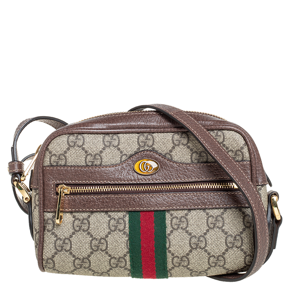 Gucci Beige/Ebony GG Supreme Canvas and Leather Mini Ophidia Crossbody Bag