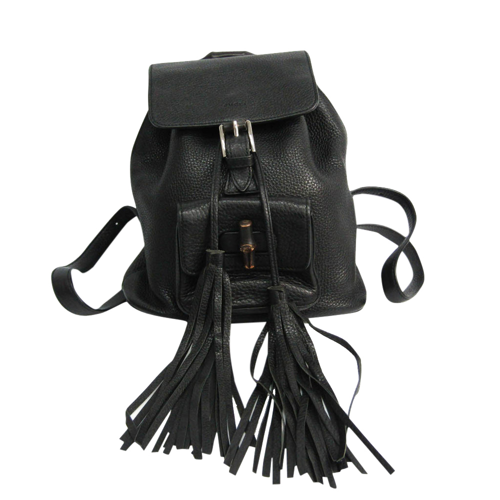 Gucci Black Leather Bamboo Backpack