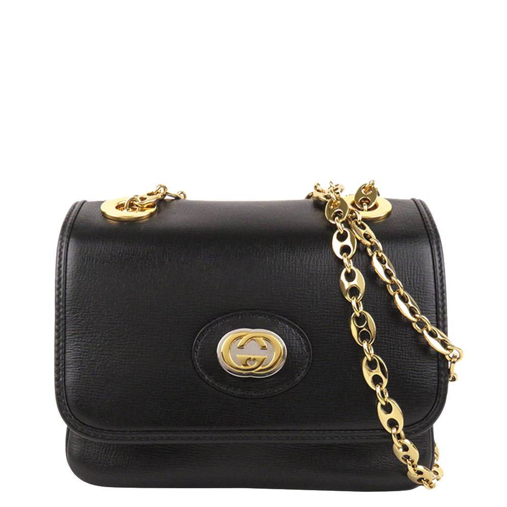 Gucci Black Leather Mini Marina Shoulder Bag