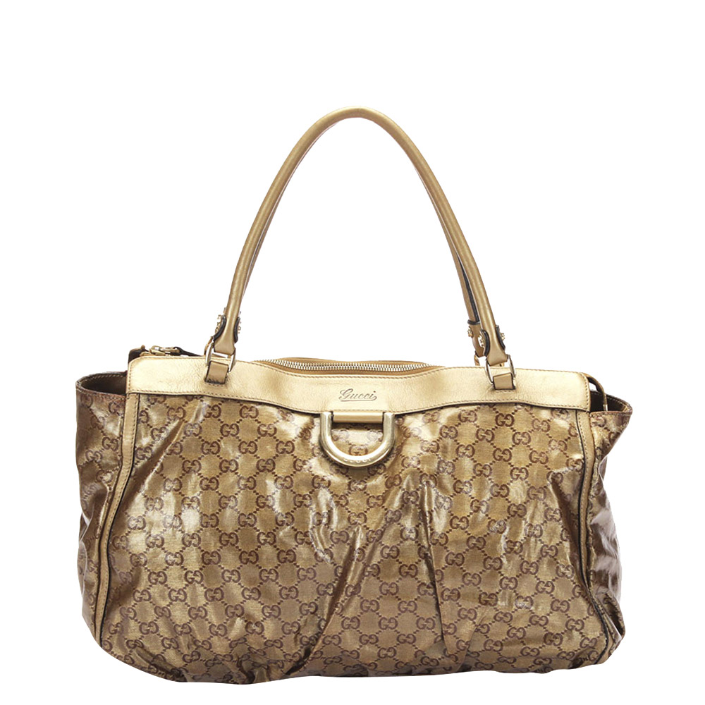 Gucci Brown/Beige GG Crystal Abbey-D Ring Tote Bag