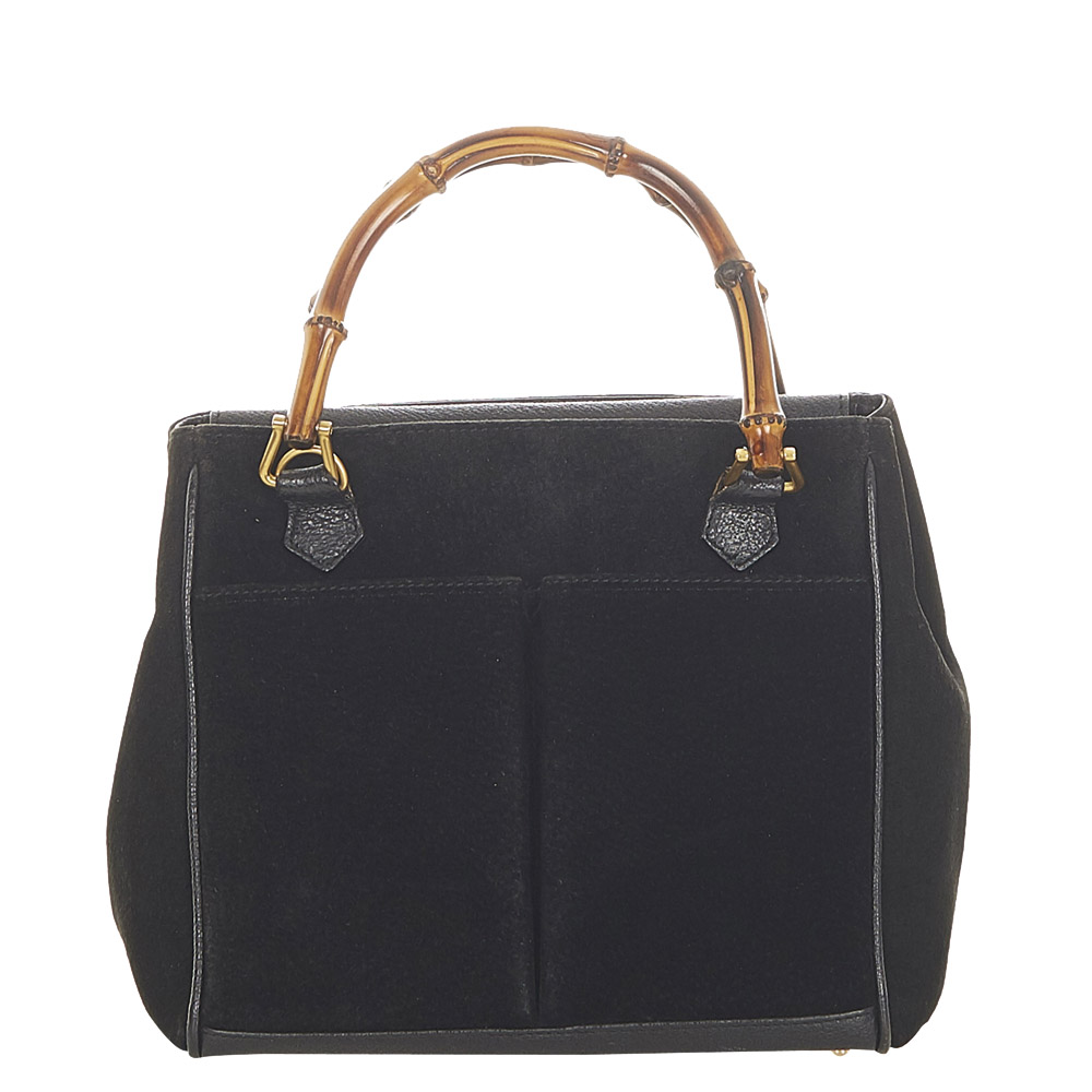Gucci Black Suede Bamboo Satchel