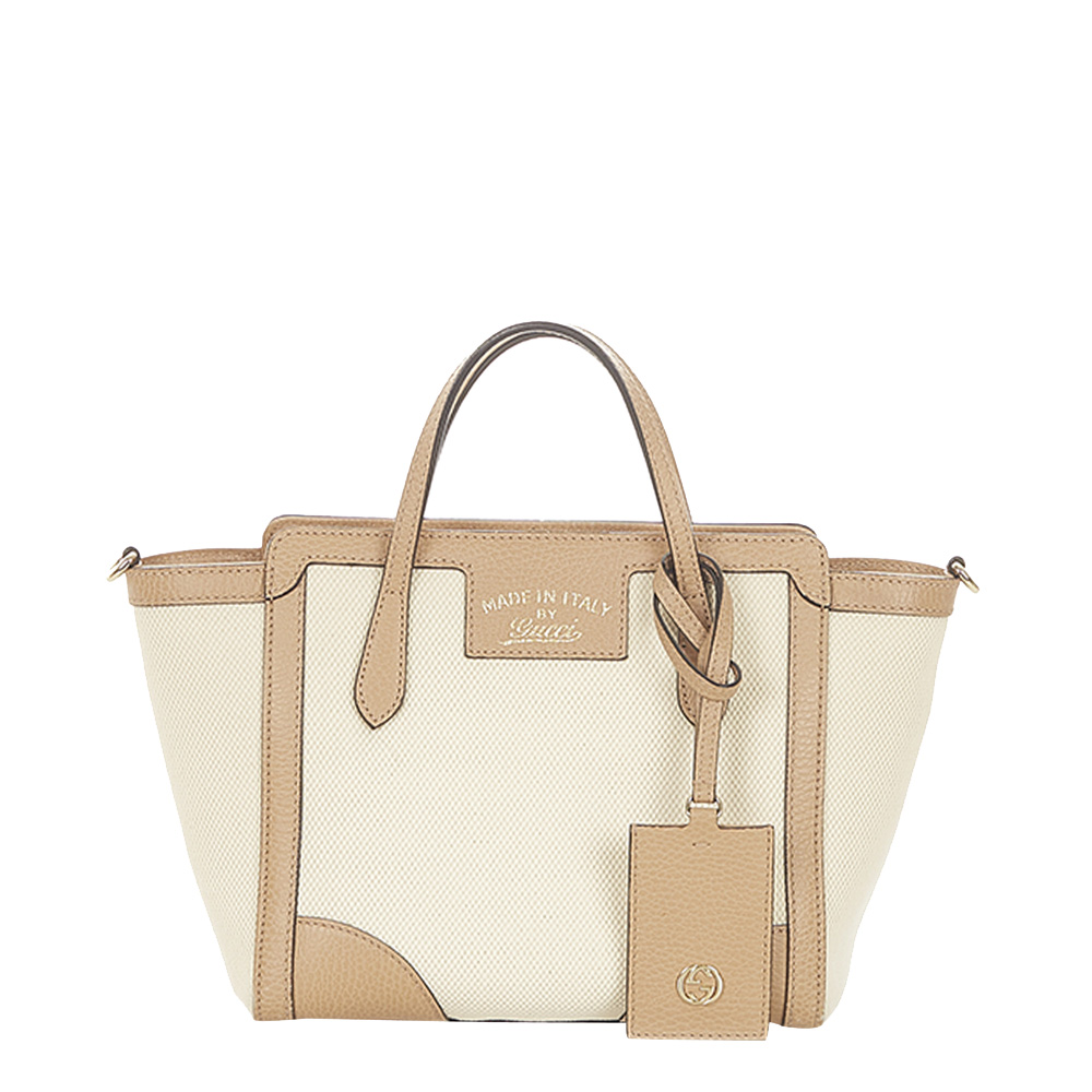 Gucci White/Beige Canvas and Leather Swing Mini Bag