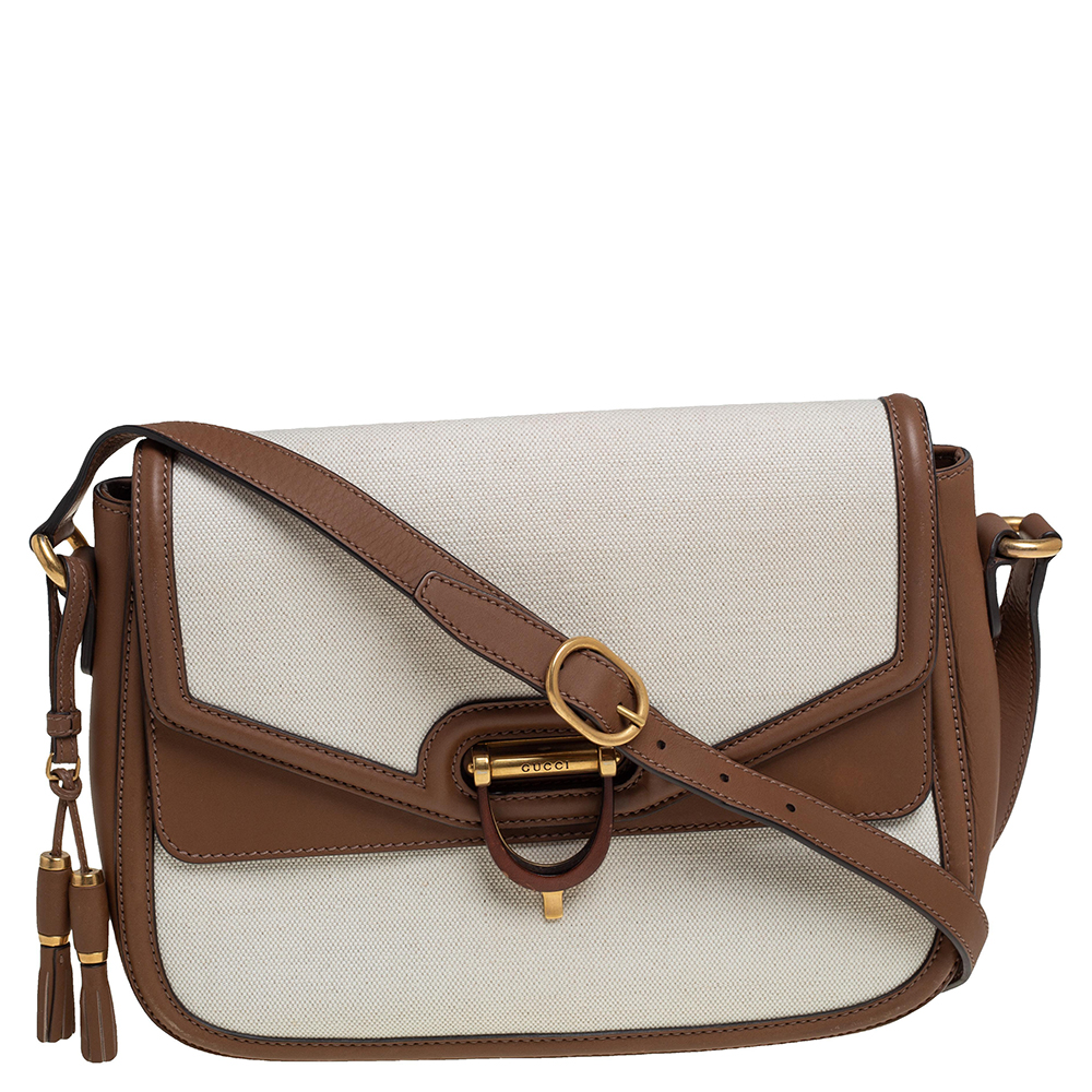 Gucci Beige/Brown Canvas and Leather Derby Shoulder Bag