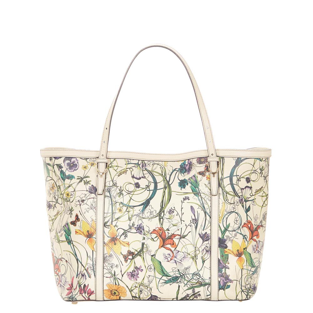 Gucci White/Multicolor Leather Flora Nice Tote Bag
