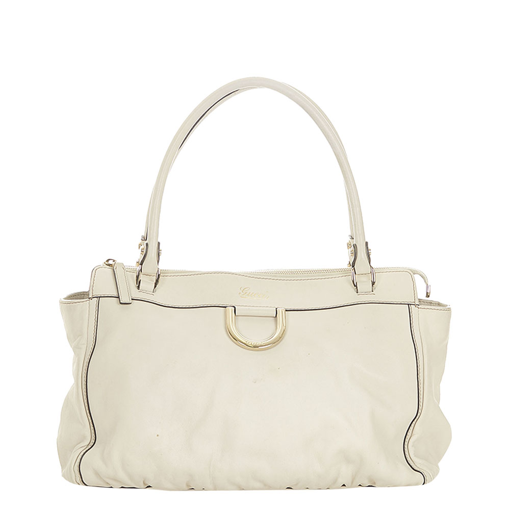Gucci White Leather Abbey D-ring Tote Bag