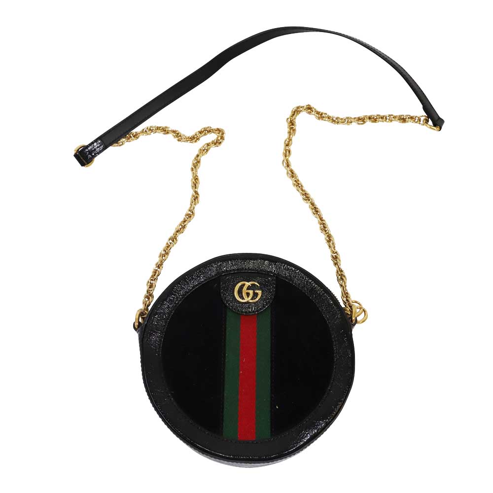 Gucci Black Leather Ophidia Mini Round Shoulder Bag