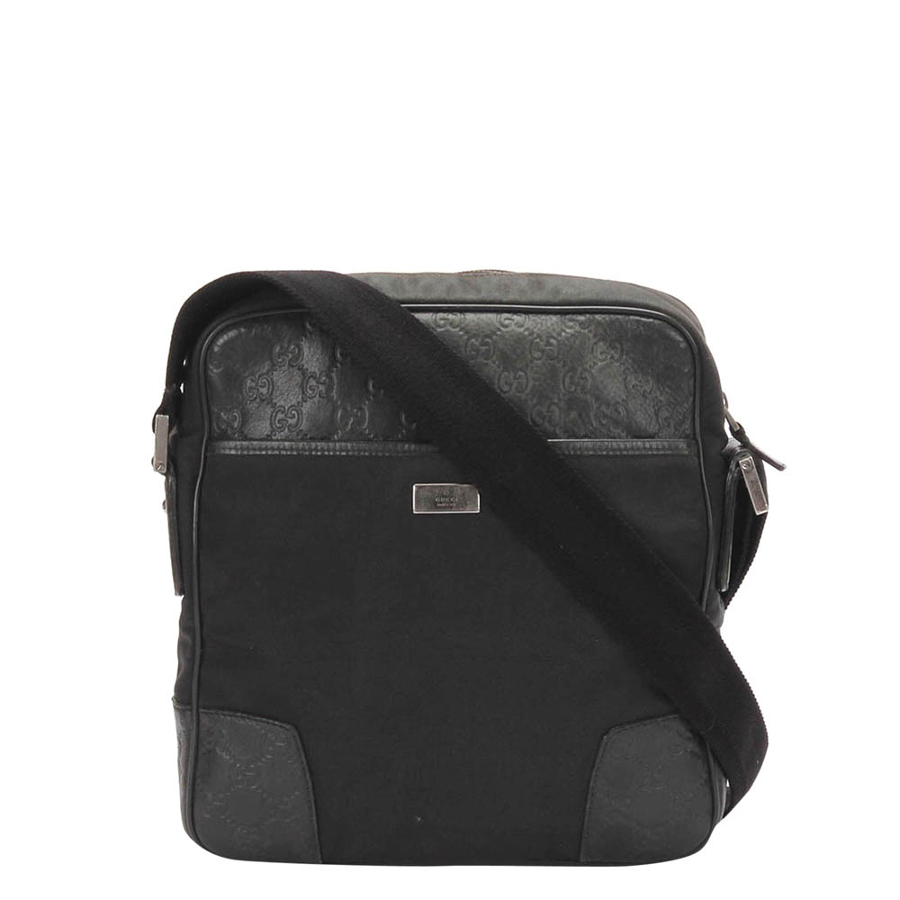 Gucci Black Leather Fabric Nylon Shoulder Bag