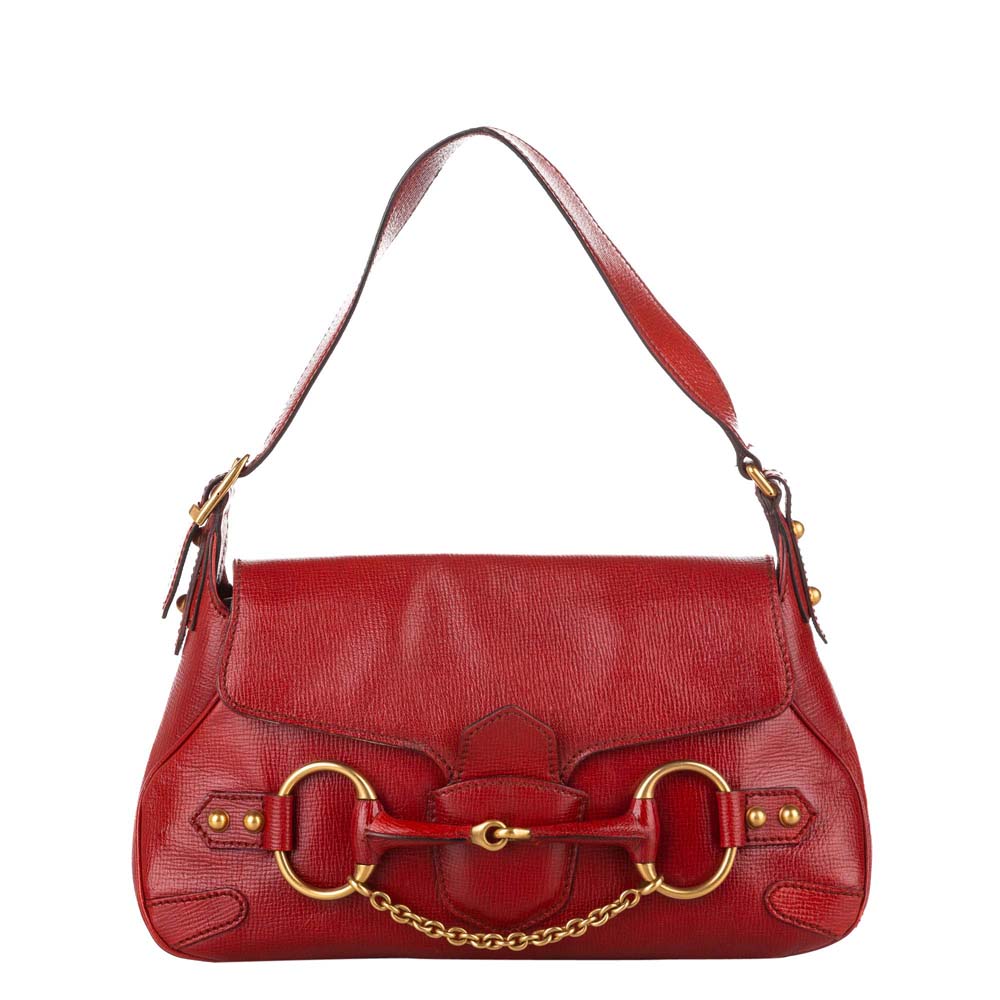 Gucci Red Leather Horsebit Shoulder Bag