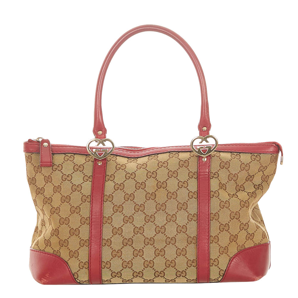 Gucci Brown/Red GG Canvas Lovely Tote Bag