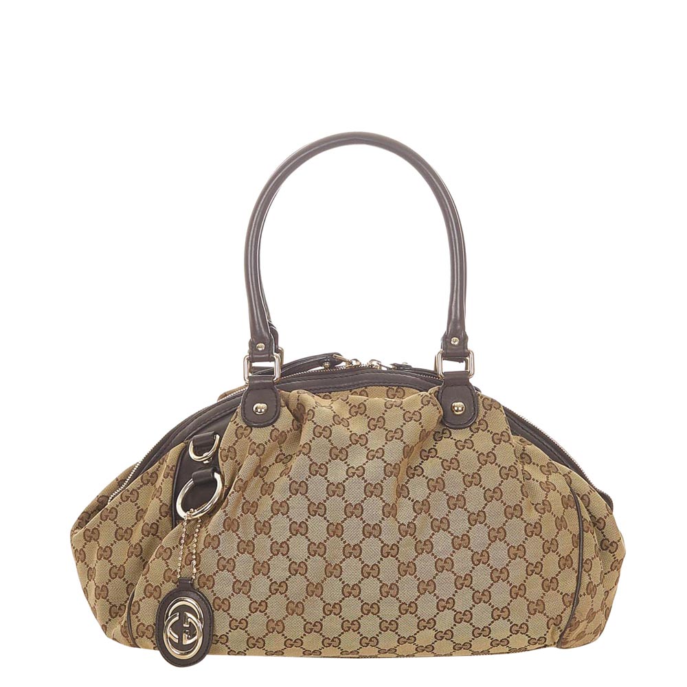 Gucci Brown Canvas Leather Sukey Shoulder Bag