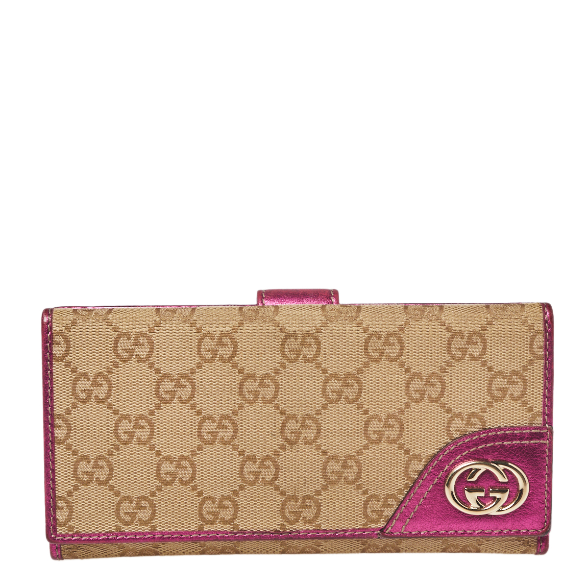 Gucci Beige/Metallic Pink GG Canvas and Leather Britt Continental Wallet