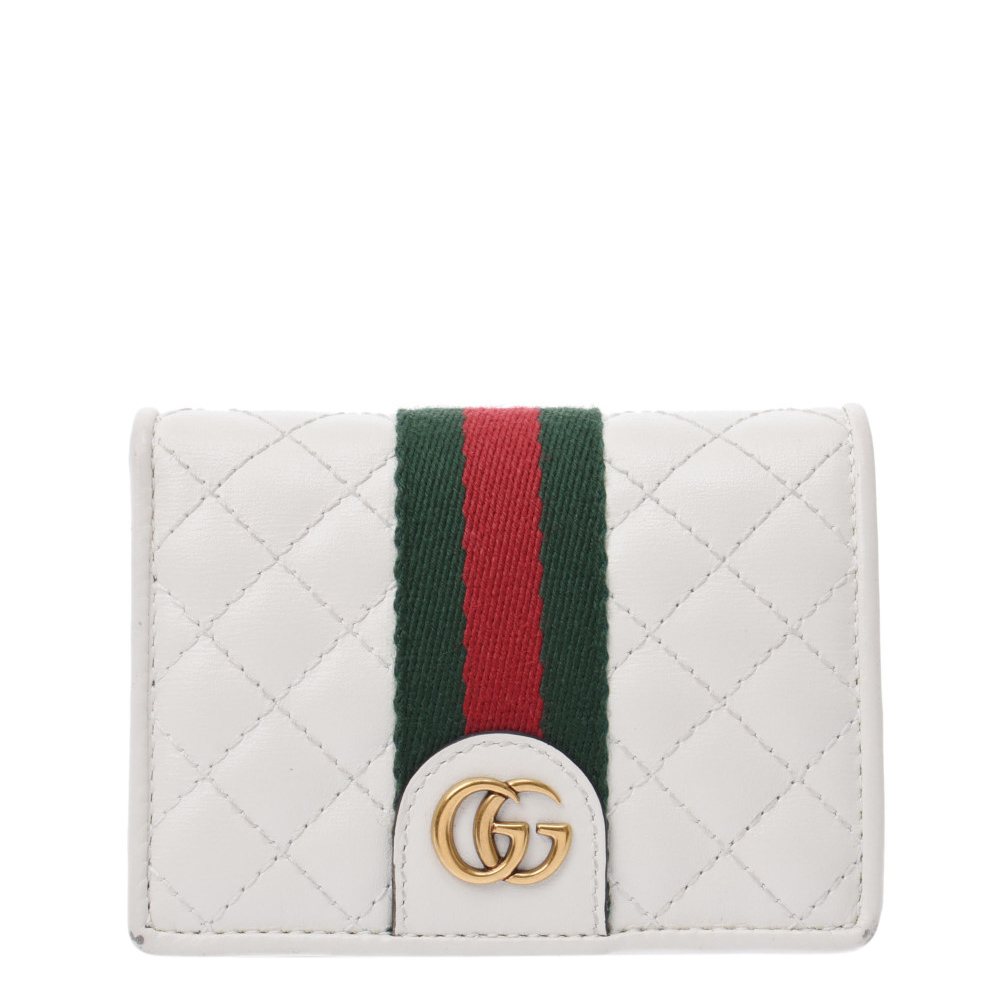 Gucci White Quilted Leather GG Marmont Web Wallet