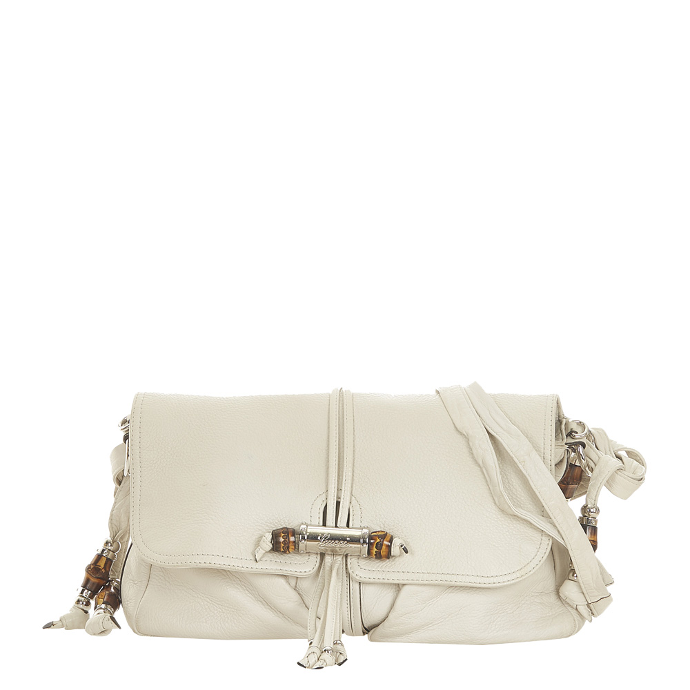Gucci White Leather Bamboo Hip Crossbody Bag