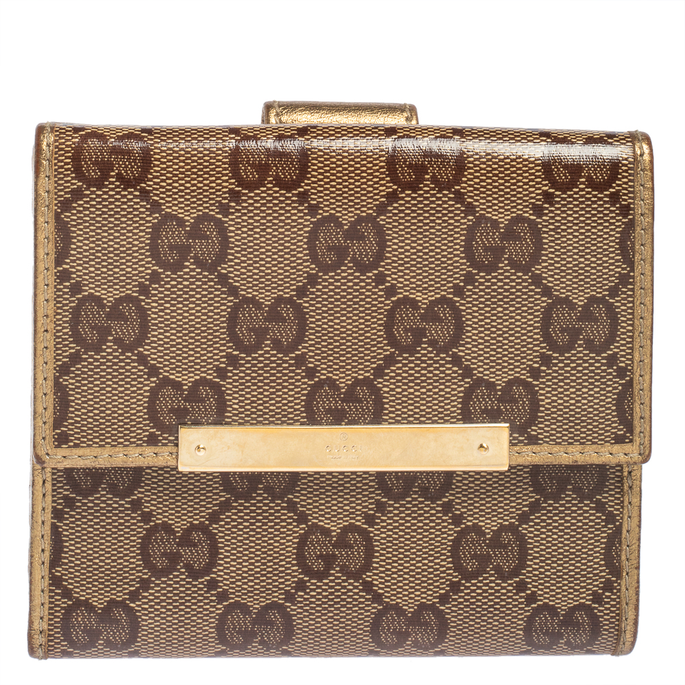 Gucci Beige GG Crystal Canvas and Leather Compact Wallet