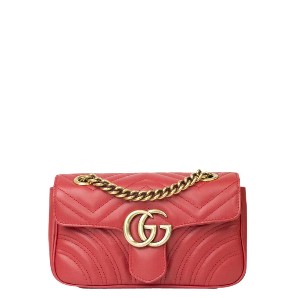 Gucci Red Leather GG Marmont Shoulder Bag