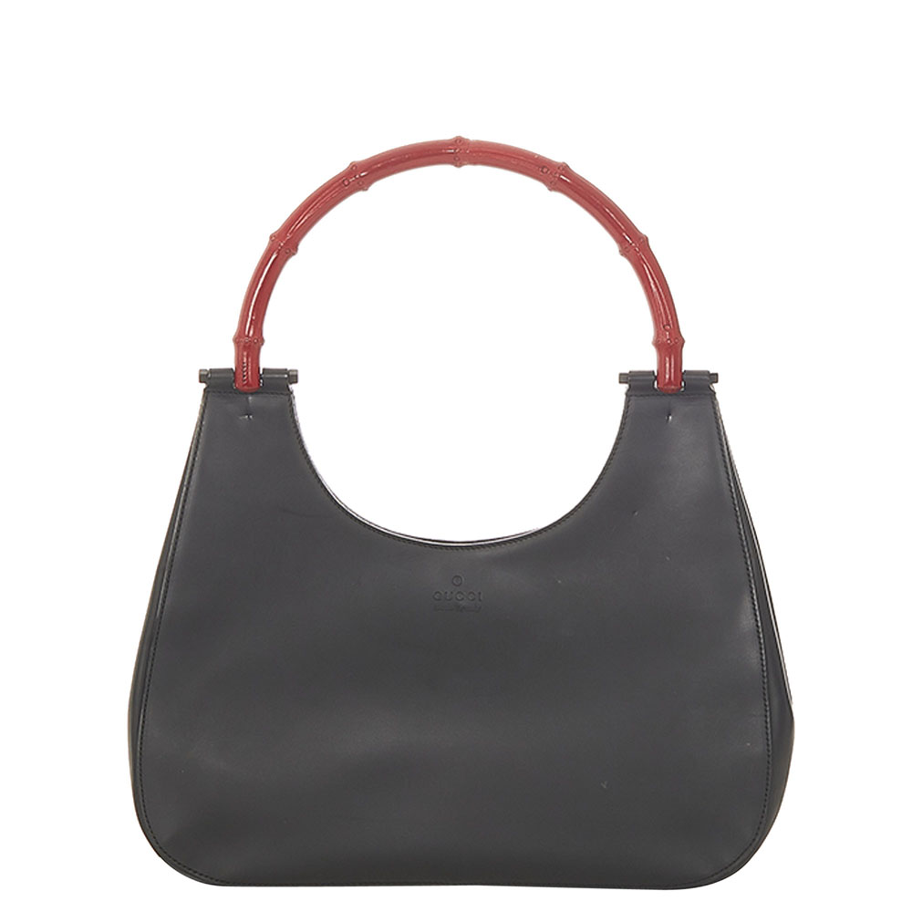 Gucci Black/Red Leather Bamboo Shoulder Bag