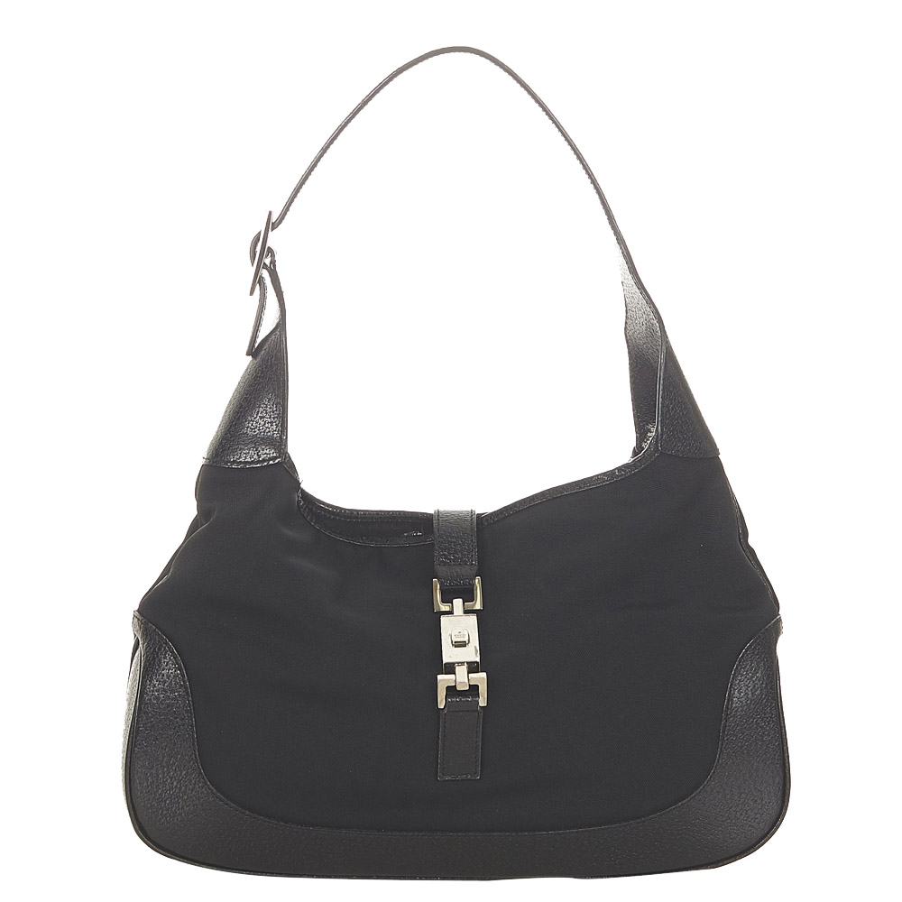 Gucci Black GG Canvas and Leather Jackie Hobo Bag