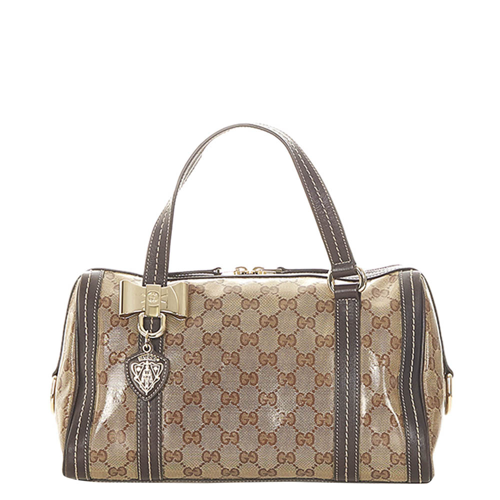 Gucci Brown Plastic Leather GG Crystal Shoulder Bag