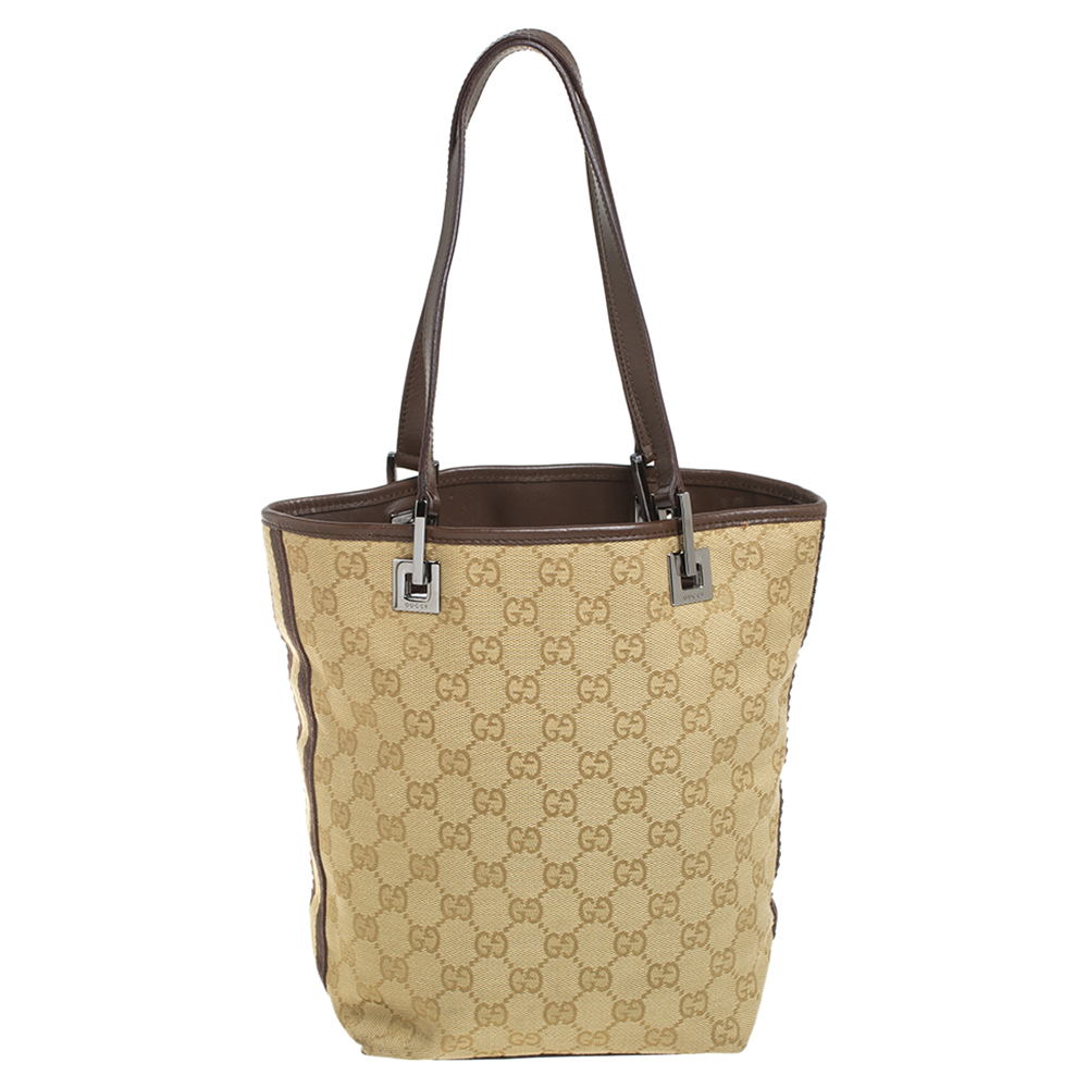 Gucci Brown/Beige GG Canvas and Leather Tote