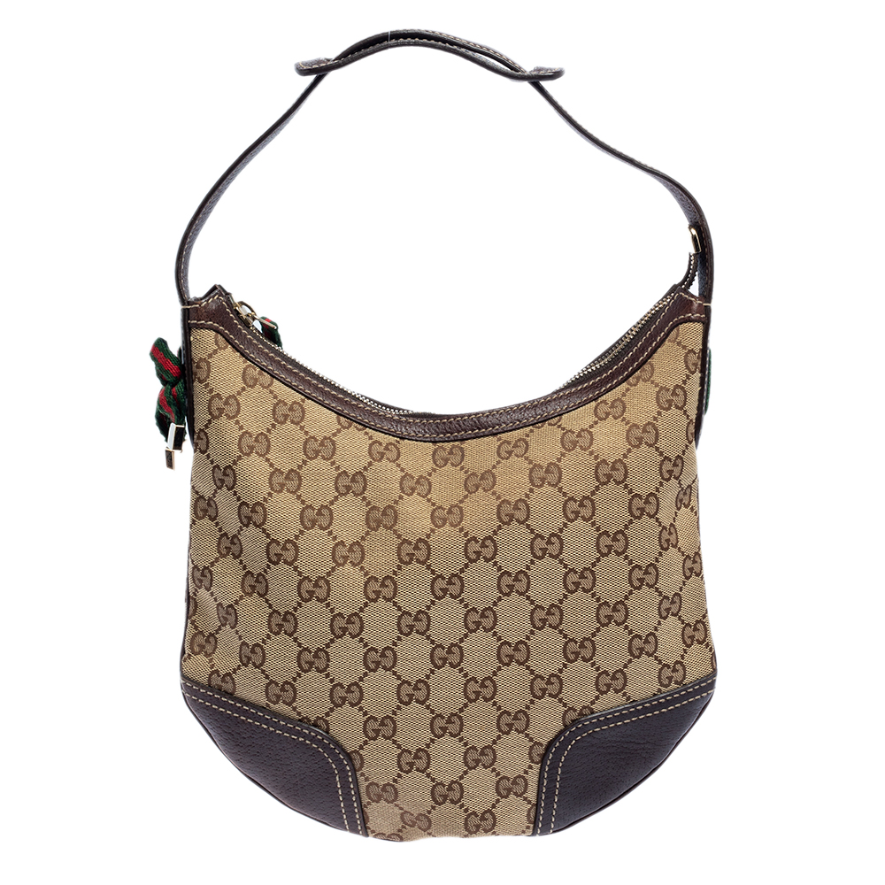 Gucci Beige/Brown GG Canvas and Leather Small Princy Hobo