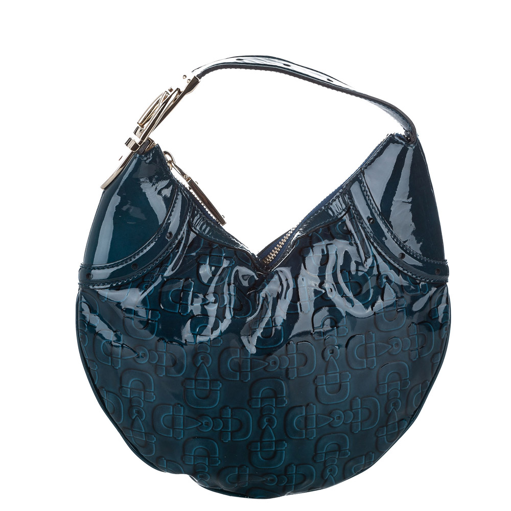 Gucci Blue Patent Leather Horsebit Glam Hobo Bag