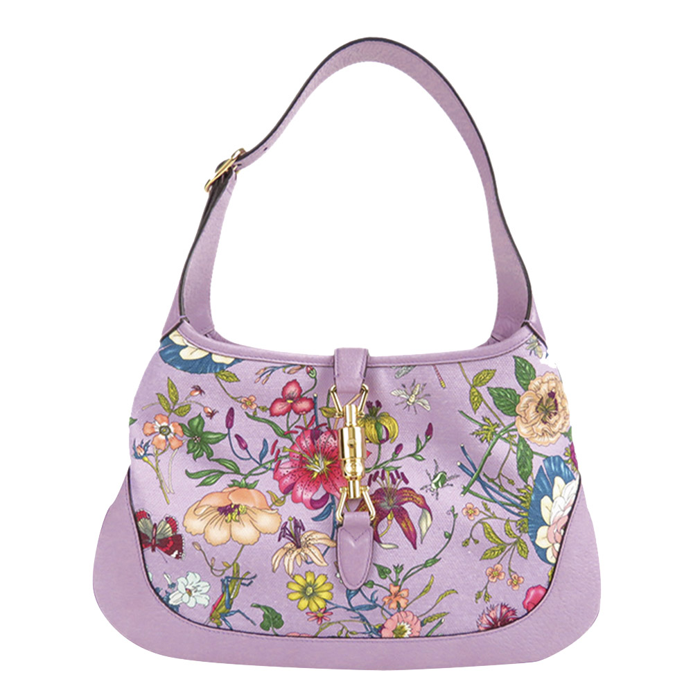 Gucci Pruple/Multicolor Canvas and Leather Flora Jackie Hobo Bag