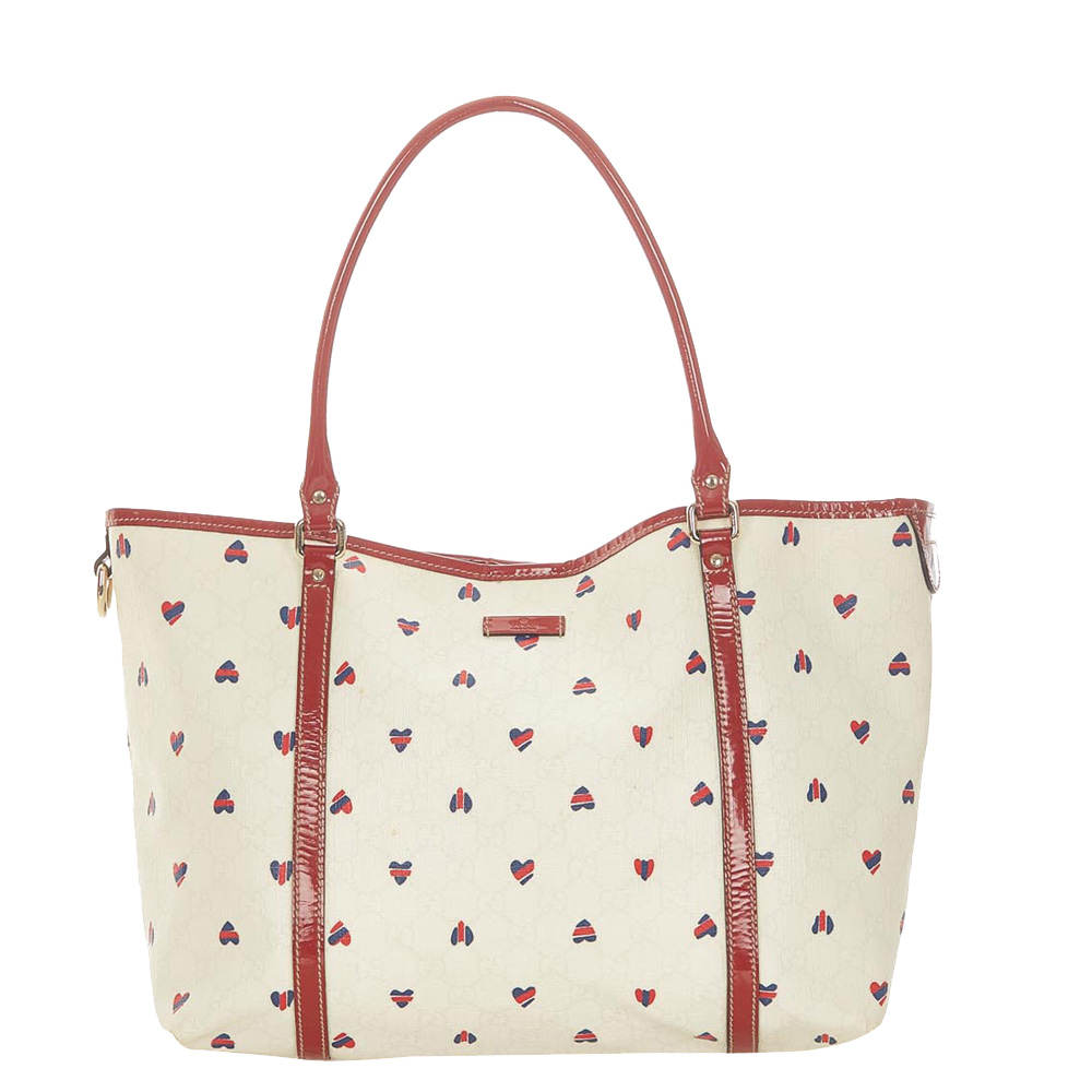 Gucci White/Red Canvas Leather Medium Joy Tote Bag