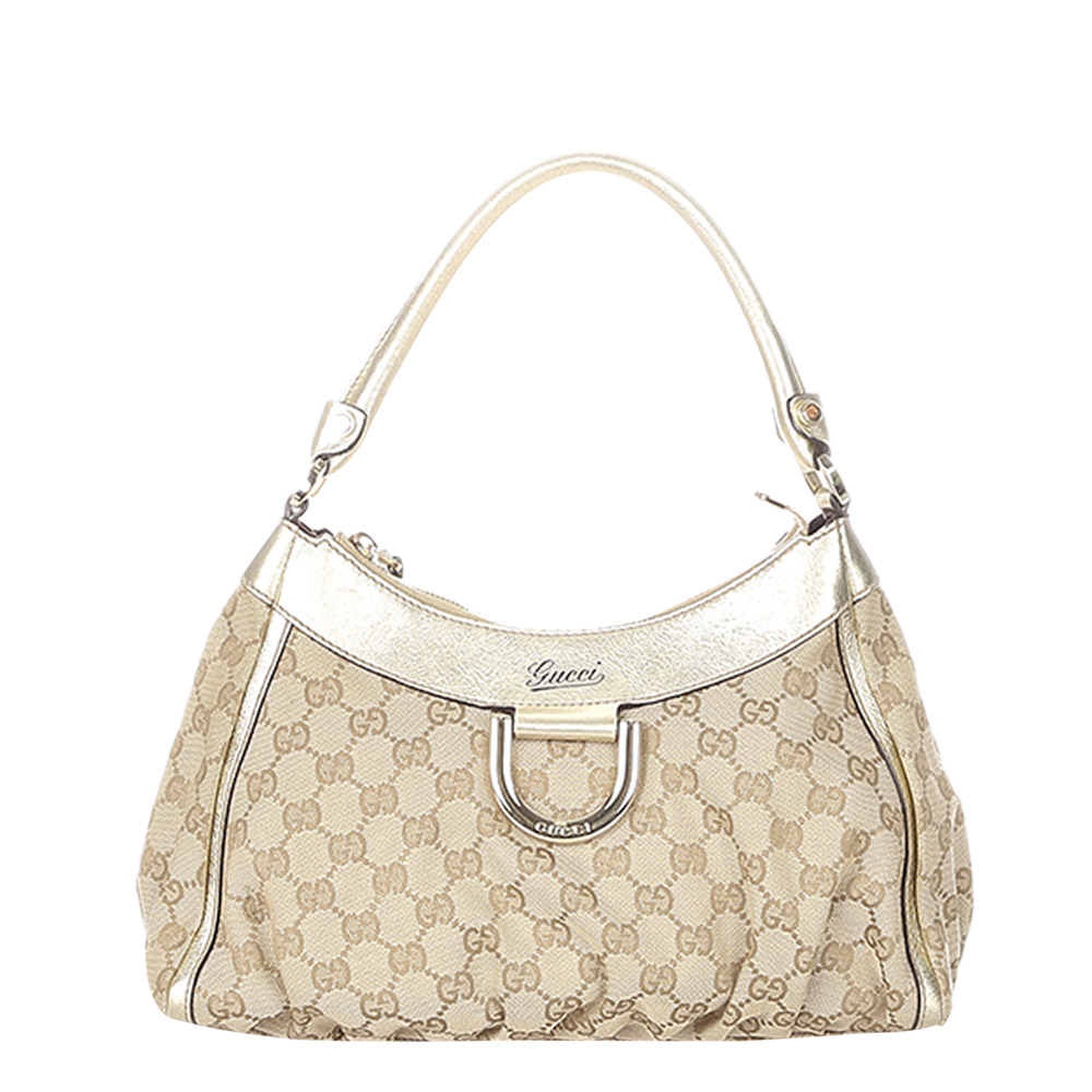 Gucci Beige/Brown GG Canvas Abbey D-Ring Hobo Bag