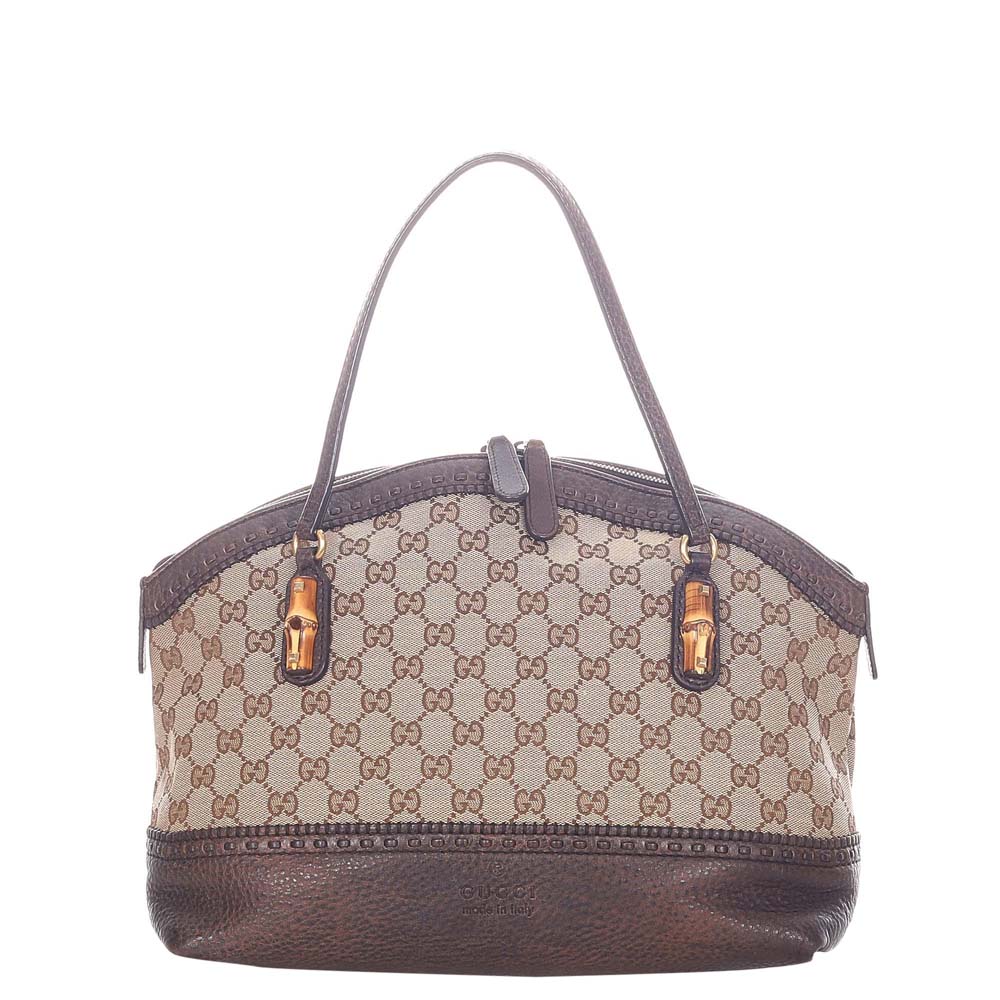Gucci Brown GG Canvas Leather Bamboo Crafty Shoulder Bag